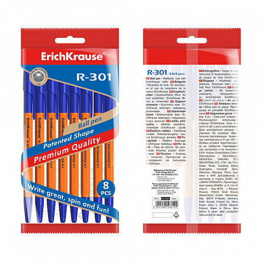 Цена за 50 шт. Ручка шариковая ErichKrause R-301 Stick&Grip Orange 0.7, цвет чернил синий (в коробке по 50 шт.)  фото 19