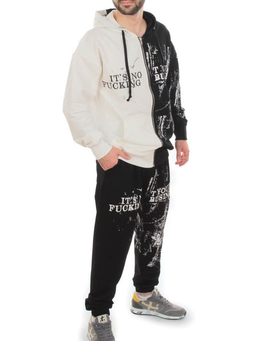 2630/7349 BLACK/WHITE Костюм спортивный мужской (75% хлопок, 20% полиэстер, 5% спандекс)