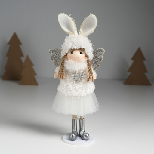 Интерьерная кукла текстильная Ангелочек в шапке с ушками зайчика, 4?8?20 см