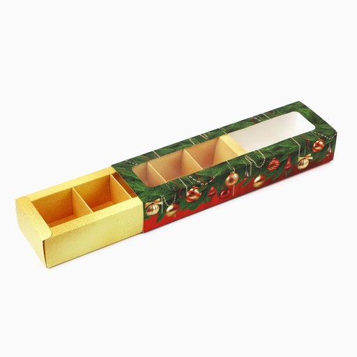 Цена за 5 шт. Коробка под 5 конфет с ячейками Новогодние огни 21 х 3 х 5.5 см - Дарите счастье фото 3