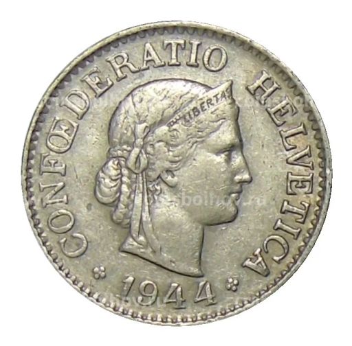 Монета 10 раппенов 1944 года Швейцария