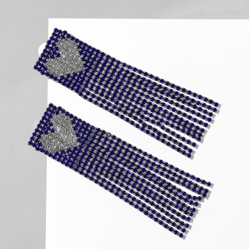 Серьги висячие со стразами Грация сердца в квадрате, цвет бело-синий в золоте, 9,5см - Queen fair фото 2