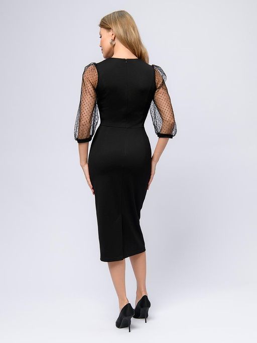 Платье черного цвета длины миди с рукавами фонарик из фатина - 1001dress фото 3