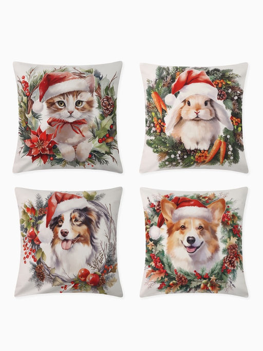 Набор декоративных новогодних наволочек «Этель. New Year&apos;s friends» 40×40 см, 4 шт., велюр