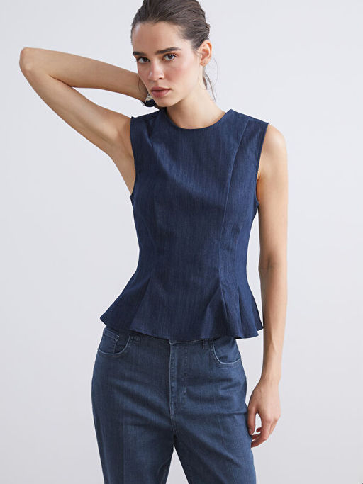 Bisiklet Yaka Peplum Jean Bluz