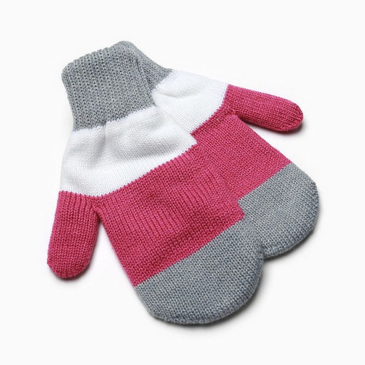 Варежки для девочки, серый/белый/малиновый, размер 14