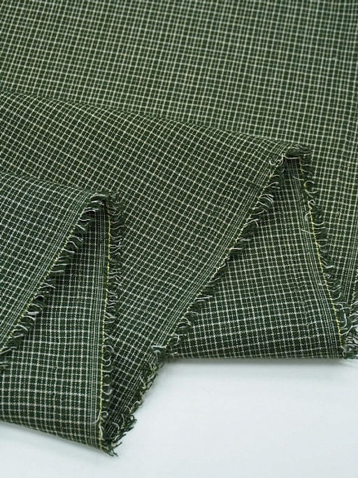 Пестрядь Мелкая клетка цв.бежевый/еловая хвоя, ш.1.45м, хлопок-100%, 120гр/м.кв - Купава фото 4