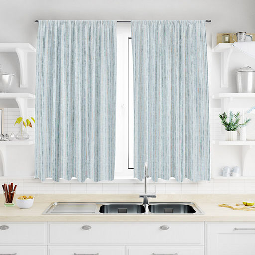 Шторы для кухни, 2шт 148х160см "Рональдо" голубой, на шторной ленте, рогожка, хлопок "Комфорт" 171г/м2, упаковка классическая 28х41см, "Домашняя мода" (Россия)