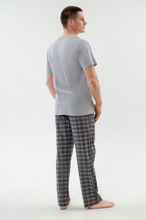 Пижама мужская из футболки с коротким рукавом и брюк из кулирки Генри серый меланж - Амадэль фото 7