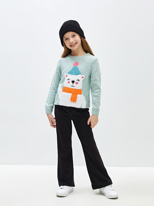 Bisiklet Yaka Desenli Uzun Kollu K?z ?ocuk Triko Kazak - Waikiki фото 2