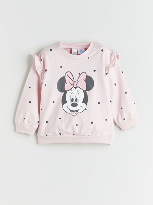 Bisiklet Yaka Minnie Mouse Bask?l? K?z Bebek Sweatshirt ve Tayt 2li