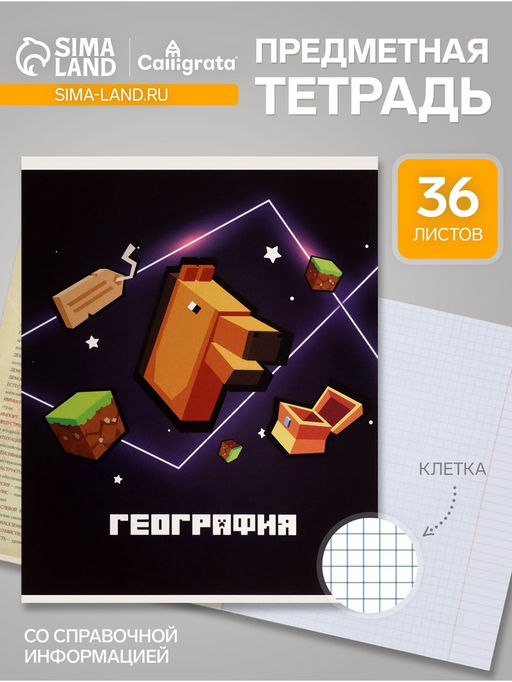 Цена за 15 шт. Тетрадь предметная, 36 листов в клетку, Calligrata «Пиксели. География»