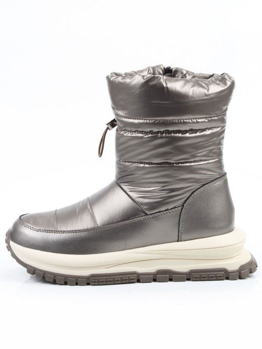 02-WA010-2M GRAY/BRONZE Сапоги "Дутики" зимние женские (натуральная кожа, курточная ткань, 100% шерсть)