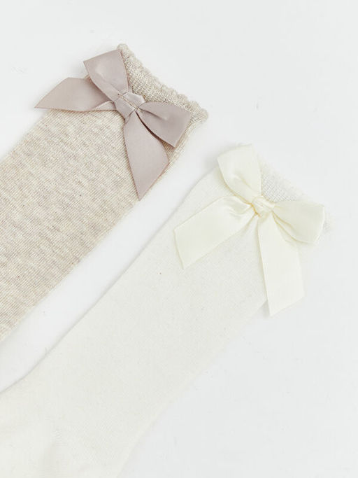 K?z Bebek Fiyonklu Diz Alt? ?orap 2li