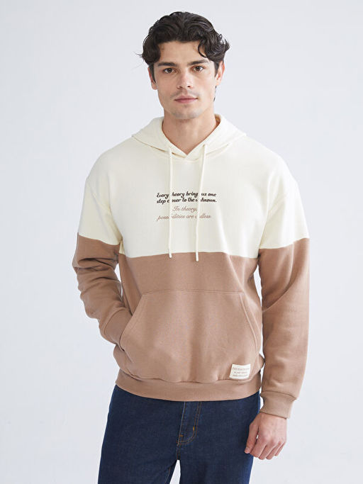 Uzun Kollu Bask?l? Erkek Hoodie