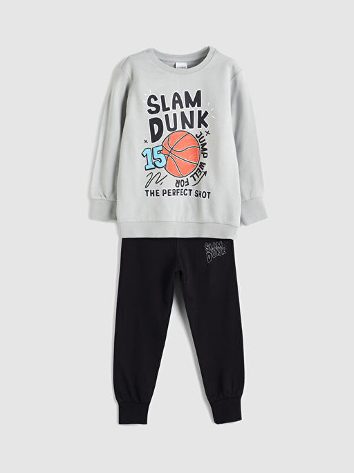 Bask?l? Erkek ?ocuk Sweatshirt ve E?ofman Alt 2li