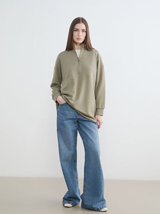 Dik Yaka Soft Touch Kad?n Sweatshirt Tunik