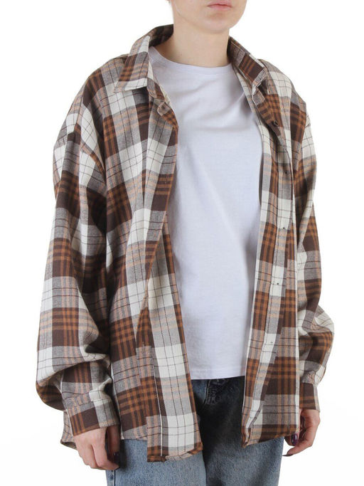 C603 BROWN/BEIGE Рубашка женская оверсайз (95% хлопок, 5% спандекс)