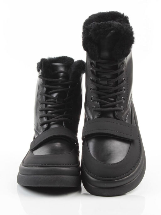 04-PAJ76-1Z BLACK Ботинки зимние женские (натуральная кожа, натуральный мех, 100% шерсть)