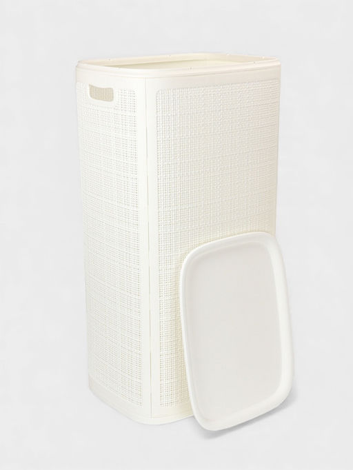 Плетёная корзина для белья с крышкой "Лён" 100л 43×32×80см, цвет белый