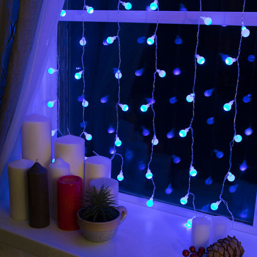 Гирлянда Занавес 2?1.5 м с насадками Шарики, IP20, прозрачная нить, 360 LED, свечение синее, 8 режимов, 220 В - Luazon lighting фото 2
