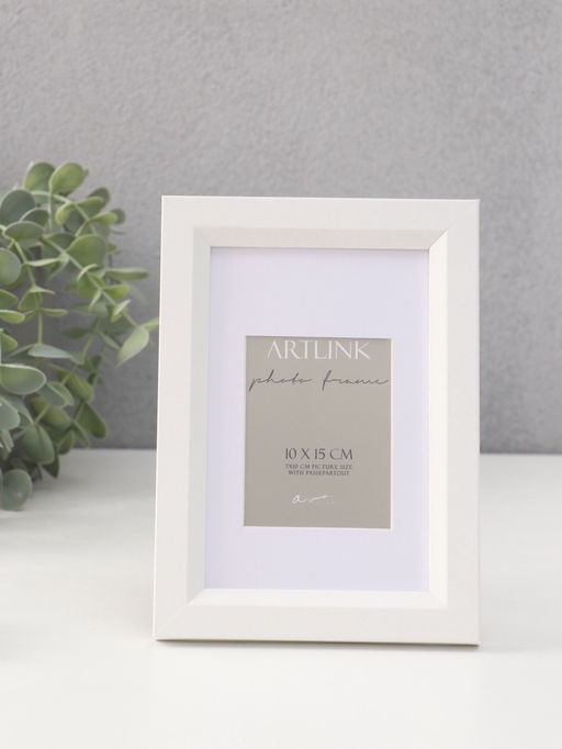 Фоторамка для фото 10×15 см, с паспарту (7×10 см), Anna, МДФ, белый (пластиковый экран)