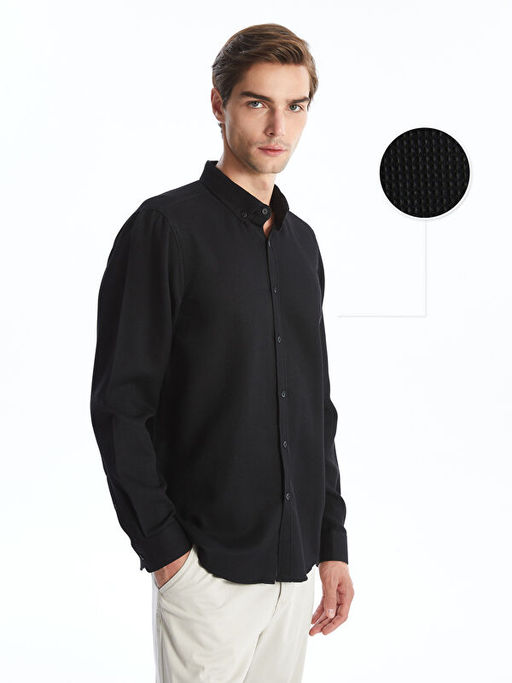 Slim Fit Uzun Kollu Arm?rl? Erkek Dokulu G?mlek