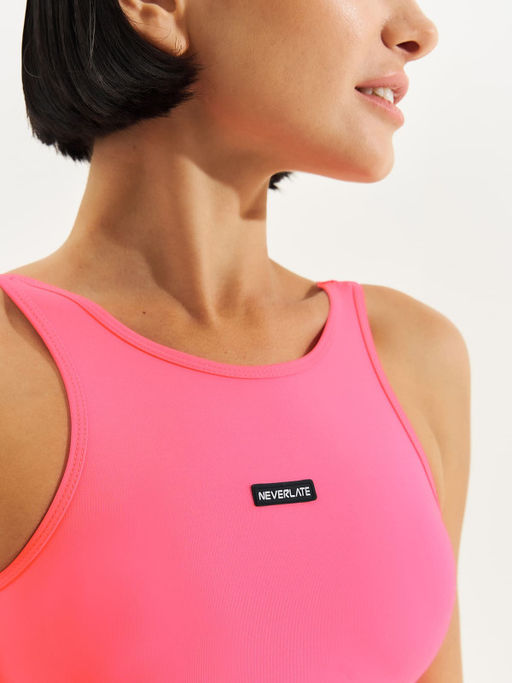 Женское боди прилегающего силуэта с завышенной посадкой неонового розового цвета - NEVERLATE фото 3