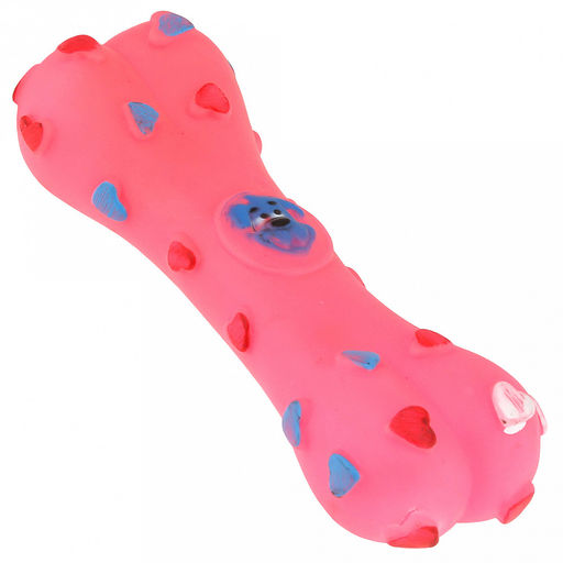 Игрушка для собаки "Косточка мистер сердечко" 15,5х5х3см, с пищалкой, ПВХ, фактурная, цвета микс (розовый, желтый, зеленый), "Пэт тойс (Pet toys)" (Китай)
