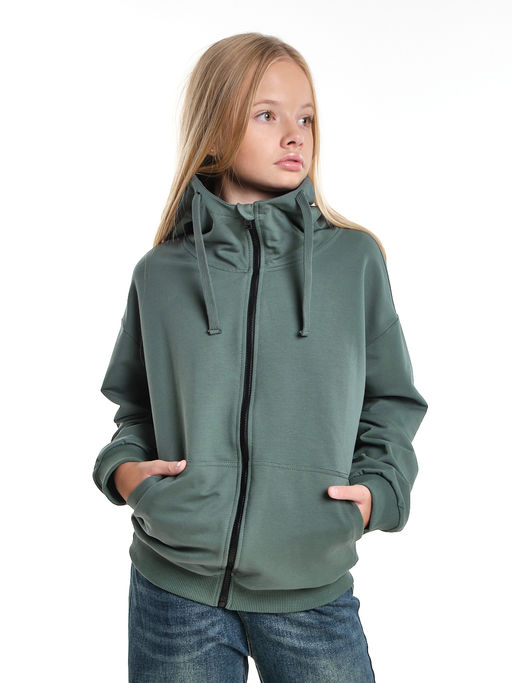 Толстовка на молнии с капюшоном 22-7653 хаки - Mini maxi фото 14