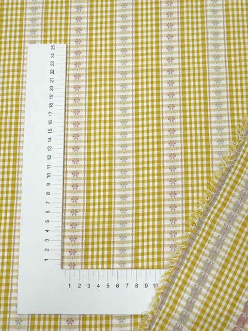 Вареный (стираный) хлопок Вышивка-цветочки цв.желто-оливковый, ш.2.5м, хлопок-100%, 150гр/м.кв - Купава фото 2