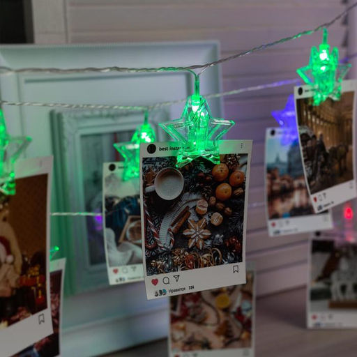 Гирлянда Нить 4.5 м с насадками Прищепки-звёзды, IP20, прозрачная нить, 20 LED, свечение мульти (RG/RB), мигание, 220 В - Luazon lighting фото 3