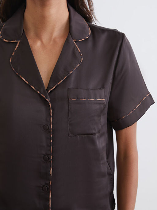 G?mlek Yaka Saten Kad?n Pijama Tak?m