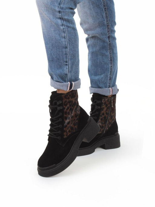 01-DMD-D269 BLACK/LEOPARD Ботинки демисезонные женские (натуральная кожа, байка)