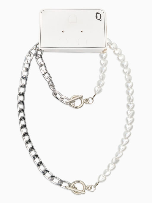 Набор 2 предмета: колье, браслет «Жемчужное сердце с цепочкой», 18 и 42 см, белый в серебре