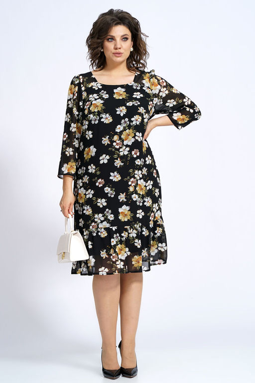 Платье ALANI 2148 бело-желтые цветы на черном - Alani collection фото 4