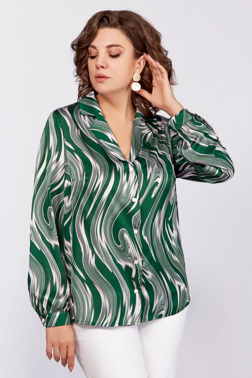 Блуза Swallow 783-Р зеленый+бежевые разводы  фото 8