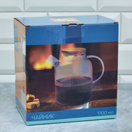 Чайник стеклянный с бамбуковой крышкой 1700 мл в подарочной упаковке арт.HB19 /МФК/  фото 8