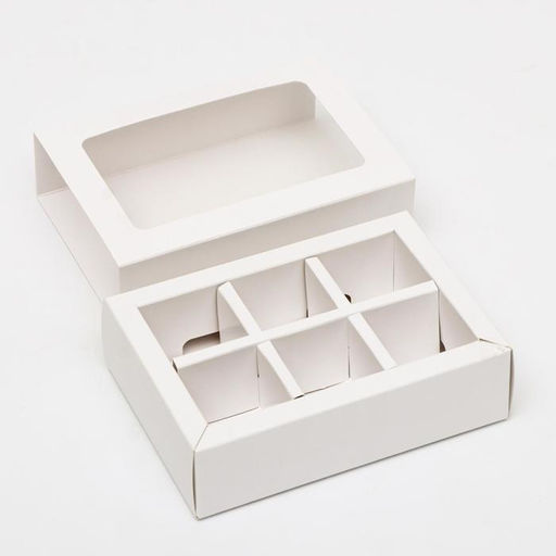 Цена за 5 шт. Коробка под 6 конфет с окном, белая, 13,7 х 9,85 х 3,85 см - Simaland фото 4