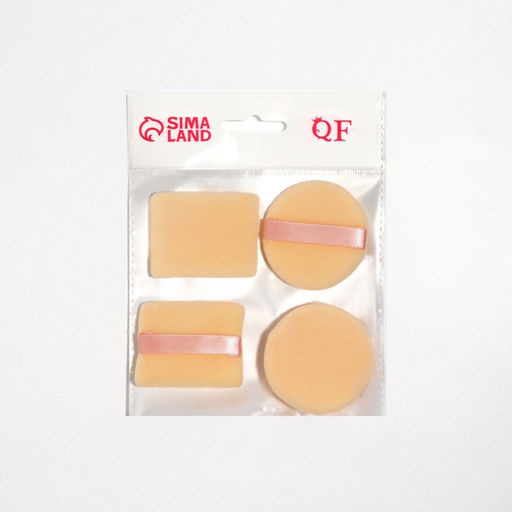 Цена за 2 шт. Пуховки для макияжа, набор - 4 шт., d=5 см / 5.5×4.4 см, с держателем, бежевая