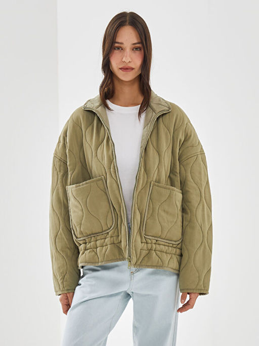 Dik Yaka Kapitone Oversize Kad?n ?i?me Mont