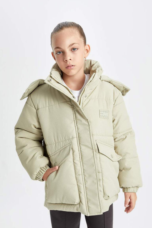 Водоотталкивающий пуховик с капюшоном для девочек - Defacto фото 4