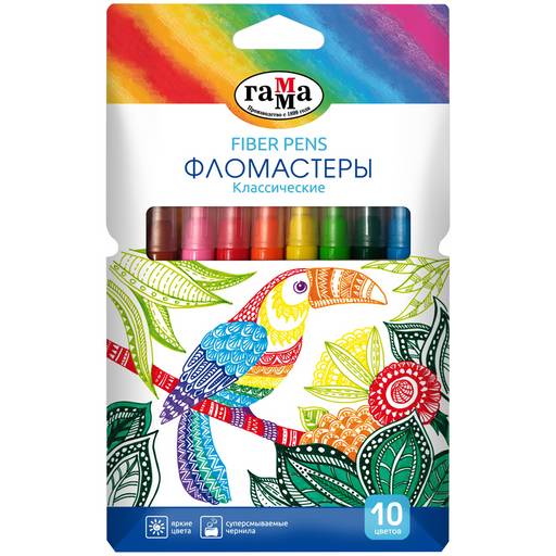 Фломастеры ГАММА "Классические" 10цв. (130822_10) смываемые, карт.уп.