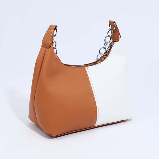 Сумка-багет на молнии, цвет белый/коричневый - Simaland фото 2