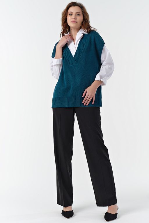 Жилет вязаный оверсайз с разрезами по бокам сине-зеленый