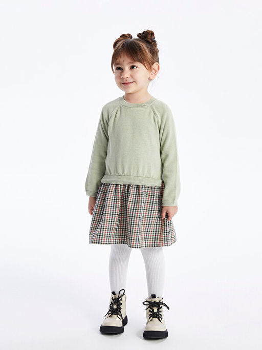 Bisiklet Yaka Ekose K?z Bebek Elbise