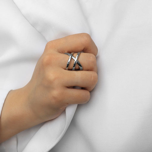 Кольцо металл Тренд двойное сечение, цвет серебро, размер 17 - Qf фото 3