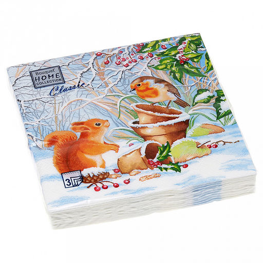 Салфетки бумажные "Bouquet Home Collection Classic" 33х33см, 3-х слойные, 20 штук в упаковке, 100% целлюлоза, "Новогодняя беседа" (Россия)