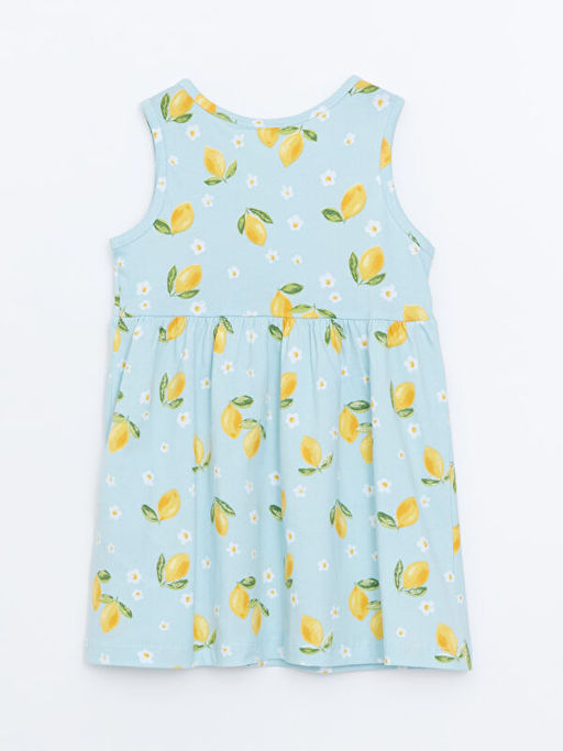 Bisiklet Yaka Limon Bask?l? K?z ?ocuk Elbise