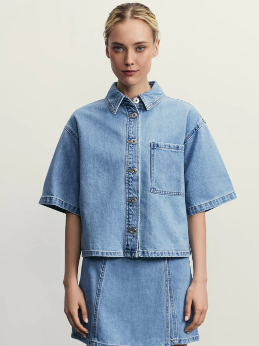 Джинсовая рубашка с коротким рукавом / Zarina  фото 11